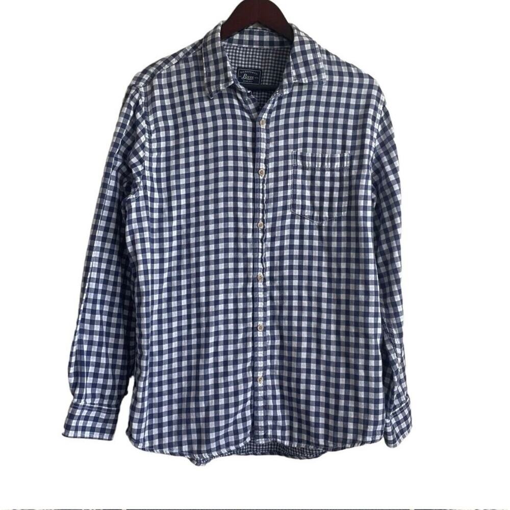 G H Bass & Co Mens Top Collar Long Sleeve Button‎ Up L Blue Buffalo Check Preppy